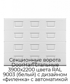Секционные ворота DoorHan стальные 3900х2200 цвета RAL 9003 (белый) с дизайном «филенка» с автоматикой