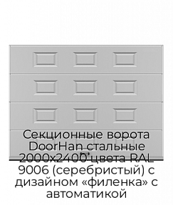 Секционные ворота DoorHan стальные 2000х2400 цвета RAL 9006 (серебристый) с дизайном «филенка» с автоматикой