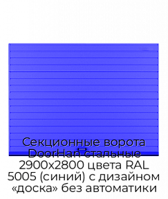 Секционные ворота DoorHan стальные 2900х2800 цвета RAL 5005 (синий) с дизайном «доска» без автоматики