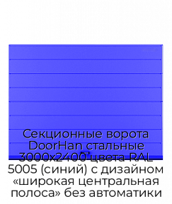 Секционные ворота DoorHan стальные 3000х2400 цвета RAL 5005 (синий) с дизайном «широкая центральная полоса» без автоматики