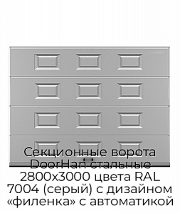 Секционные ворота DoorHan стальные 2800х3000 цвета RAL 7004 (серый) с дизайном «филенка» с автоматикой preview 1