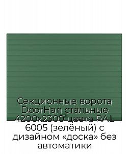 Секционные ворота DoorHan стальные 4200х2300 цвета RAL 6005 (зелёный) с дизайном «доска» без автоматики preview 1