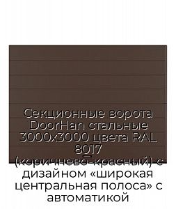 Секционные ворота DoorHan стальные 3000х3000 цвета RAL 8017 (коричнево-красный) с дизайном «широкая центральная полоса» с автоматикой preview 1