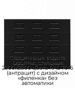 Секционные ворота DoorHan стальные 2900х2800 цвета RAL 7016 (антрацит) с дизайном «филенка» без автоматики