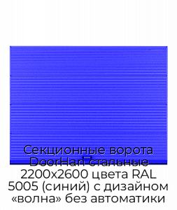 Секционные ворота DoorHan стальные 2200х2600 цвета RAL 5005 (синий) с дизайном «волна» без автоматики preview 1
