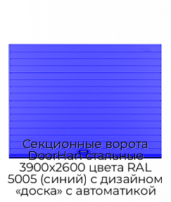 Секционные ворота DoorHan стальные 3900х2600 цвета RAL 5005 (синий) с дизайном «доска» с автоматикой