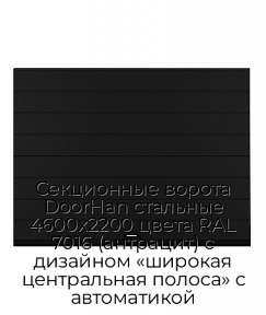 Секционные ворота DoorHan стальные 4600х2200 цвета RAL 7016 (антрацит) с дизайном «широкая центральная полоса» с автоматикой