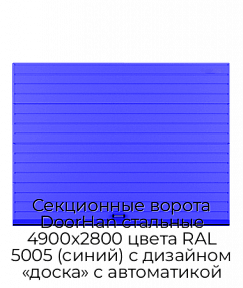 Секционные ворота DoorHan стальные 4900х2800 цвета RAL 5005 (синий) с дизайном «доска» с автоматикой