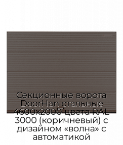 Секционные ворота DoorHan стальные 4600х2000 цвета RAL 3000 (коричневый) с дизайном «волна» с автоматикой