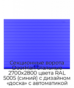 Секционные ворота DoorHan стальные 2700х2800 цвета RAL 5005 (синий) с дизайном «доска» с автоматикой