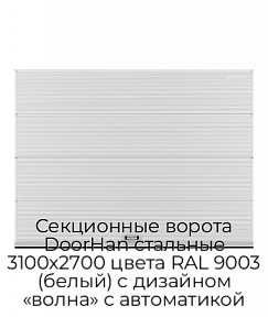 Секционные ворота DoorHan стальные 3100х2700 цвета RAL 9003 (белый) с дизайном «волна» с автоматикой