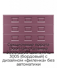 Секционные ворота DoorHan стальные 3000х2300 цвета RAL 3005 (бордовый) с дизайном «филенка» без автоматики