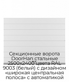 Секционные ворота DoorHan стальные 2500х2400 цвета RAL 9003 (белый) с дизайном «широкая центральная полоса» с автоматикой