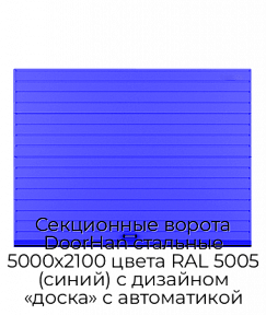 Секционные ворота DoorHan стальные 5000х2100 цвета RAL 5005 (синий) с дизайном «доска» с автоматикой
