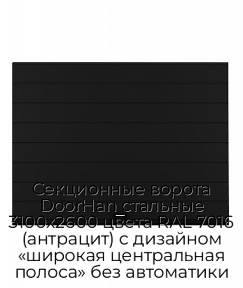 Секционные ворота DoorHan стальные 3100х2600 цвета RAL 7016 (антрацит) с дизайном «широкая центральная полоса» без автоматики