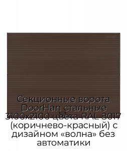 Секционные ворота DoorHan стальные 3100х2100 цвета RAL 8017 (коричнево-красный) с дизайном «волна» без автоматики preview 1