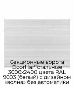 Секционные ворота DoorHan стальные 3000х2400 цвета RAL 9003 (белый) с дизайном «волна» без автоматики