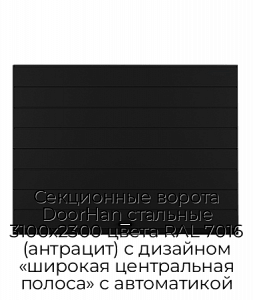 Секционные ворота DoorHan стальные 3100х2300 цвета RAL 7016 (антрацит) с дизайном «широкая центральная полоса» с автоматикой preview 1