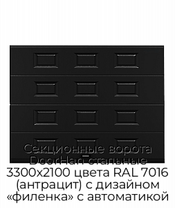 Секционные ворота DoorHan стальные 3300х2100 цвета RAL 7016 (антрацит) с дизайном «филенка» с автоматикой preview 1