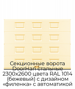 Секционные ворота DoorHan стальные 2300х2600 цвета RAL 1014 (бежевый) с дизайном «филенка» с автоматикой preview 1