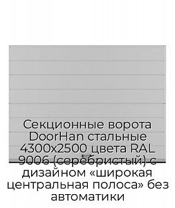 Секционные ворота DoorHan стальные 4300х2500 цвета RAL 9006 (серебристый) с дизайном «широкая центральная полоса» без автоматики preview 1
