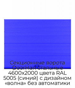 Секционные ворота DoorHan стальные 4600х2000 цвета RAL 5005 (синий) с дизайном «волна» без автоматики