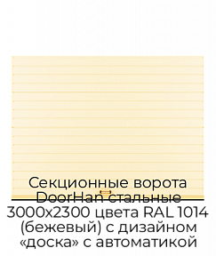 Секционные ворота DoorHan стальные 3000х2300 цвета RAL 1014 (бежевый) с дизайном «доска» с автоматикой