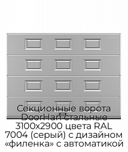 Секционные ворота DoorHan стальные 3100х2900 цвета RAL 7004 (серый) с дизайном «филенка» с автоматикой preview 1