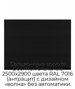 Секционные ворота DoorHan стальные 2500х2900 цвета RAL 7016 (антрацит) с дизайном «волна» без автоматики