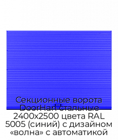 Секционные ворота DoorHan стальные 2400х2500 цвета RAL 5005 (синий) с дизайном «волна» с автоматикой