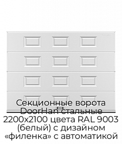 Секционные ворота DoorHan стальные 2200х2100 цвета RAL 9003 (белый) с дизайном «филенка» с автоматикой