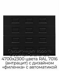 Секционные ворота DoorHan стальные 4700х2300 цвета RAL 7016 (антрацит) с дизайном «филенка» с автоматикой preview 1