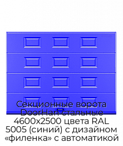 Секционные ворота DoorHan стальные 4600х2500 цвета RAL 5005 (синий) с дизайном «филенка» с автоматикой
