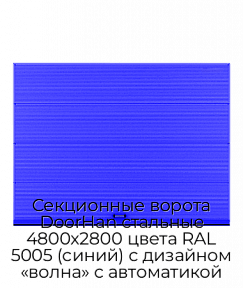 Секционные ворота DoorHan стальные 4800х2800 цвета RAL 5005 (синий) с дизайном «волна» с автоматикой