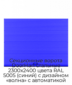 Секционные ворота DoorHan стальные 2300х2400 цвета RAL 5005 (синий) с дизайном «волна» с автоматикой