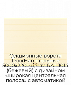 Секционные ворота DoorHan стальные 5000х2200 цвета RAL 1014 (бежевый) с дизайном «широкая центральная полоса» с автоматикой