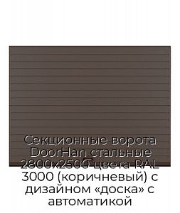 Секционные ворота DoorHan стальные 2800х2500 цвета RAL 3000 (коричневый) с дизайном «доска» с автоматикой preview 1