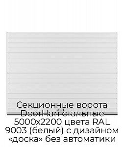 Секционные ворота DoorHan стальные 5000х2200 цвета RAL 9003 (белый) с дизайном «доска» без автоматики preview 1