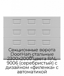 Секционные ворота DoorHan стальные 2300х2000 цвета RAL 9006 (серебристый) с дизайном «филенка» с автоматикой