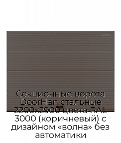Секционные ворота DoorHan стальные 2200х2900 цвета RAL 3000 (коричневый) с дизайном «волна» без автоматики