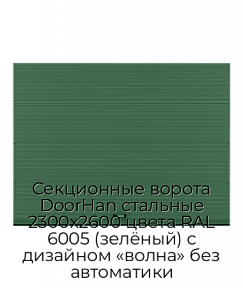 Секционные ворота DoorHan стальные 2300х2600 цвета RAL 6005 (зелёный) с дизайном «волна» без автоматики