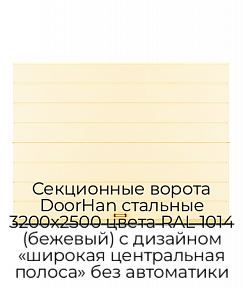 Секционные ворота DoorHan стальные 3200х2500 цвета RAL 1014 (бежевый) с дизайном «широкая центральная полоса» без автоматики