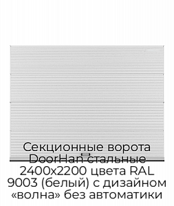 Секционные ворота DoorHan стальные 2400х2200 цвета RAL 9003 (белый) с дизайном «волна» без автоматики preview 1