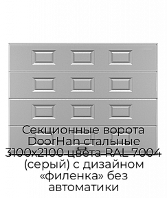 Секционные ворота DoorHan стальные 3100х2100 цвета RAL 7004 (серый) с дизайном «филенка» без автоматики
