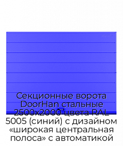 Секционные ворота DoorHan стальные 2500х2000 цвета RAL 5005 (синий) с дизайном «широкая центральная полоса» с автоматикой