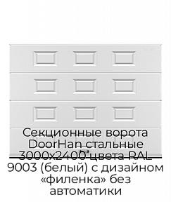 Секционные ворота DoorHan стальные 3000х2400 цвета RAL 9003 (белый) с дизайном «филенка» без автоматики