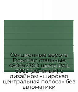 Секционные ворота DoorHan стальные 4800х2300 цвета RAL 6005 (зелёный) с дизайном «широкая центральная полоса» без автоматики preview 1