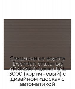 Секционные ворота DoorHan стальные 4100х2500 цвета RAL 3000 (коричневый) с дизайном «доска» с автоматикой preview 1
