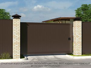 Откатные ворота DoorHan 3600х1400 цвет RAL 8017 коричнево-красный филенка с автоматикой preview 1