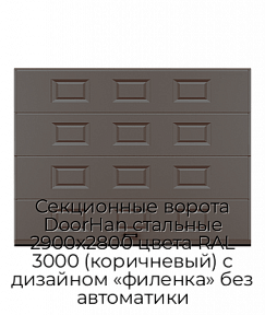 Секционные ворота DoorHan стальные 2900х2800 цвета RAL 3000 (коричневый) с дизайном «филенка» без автоматики